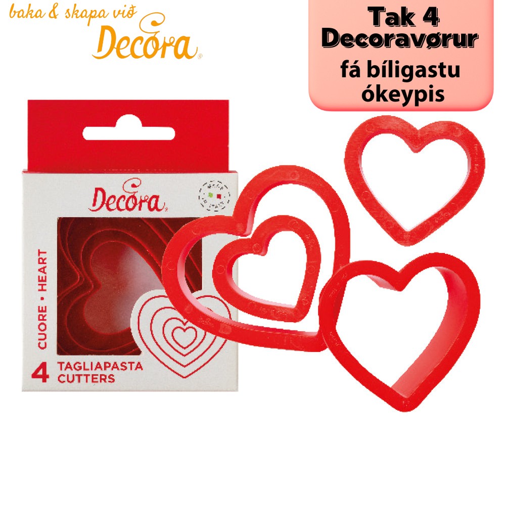 Decora Útskerarar hjarta 4stk Ø4-8cm H2,2cm