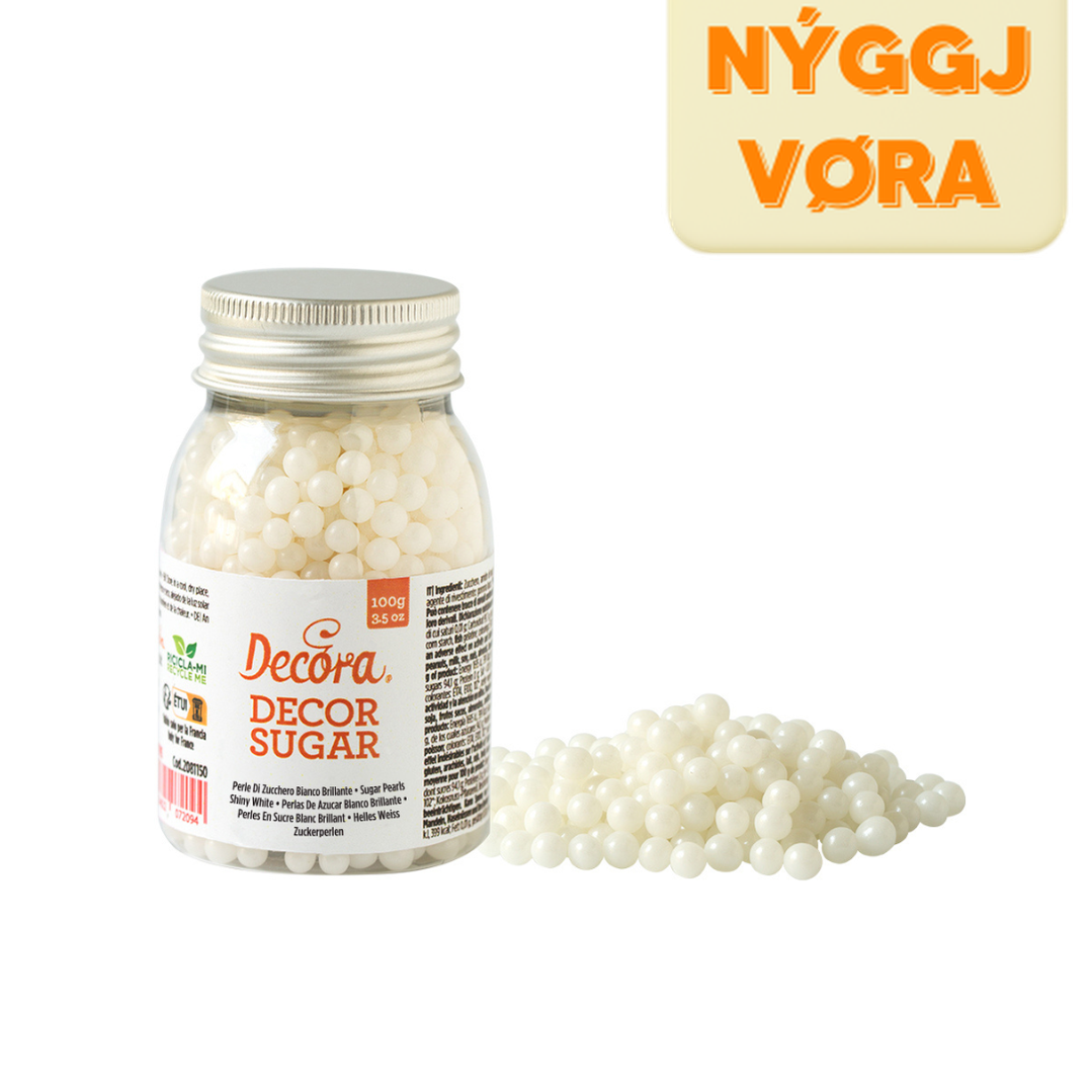 Decora skreytsukur perlur hvítar 100gr Ø5mm